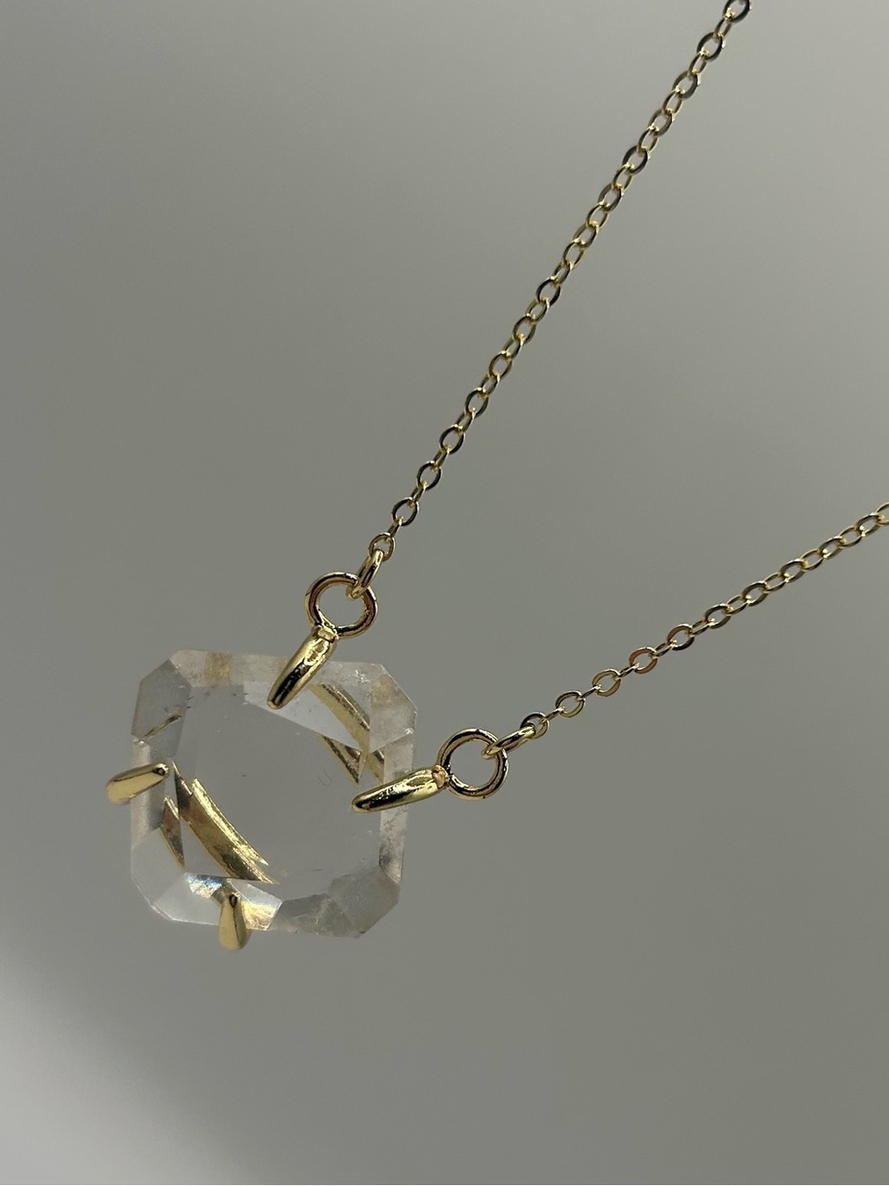 Necklace with Clear Faceted Quartz claw setting Gem Pendant